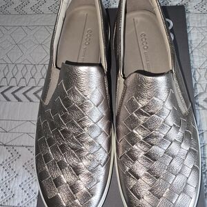 ECCO Metallic Woven Slip-On Sneakers - Rose Gold Sz 42